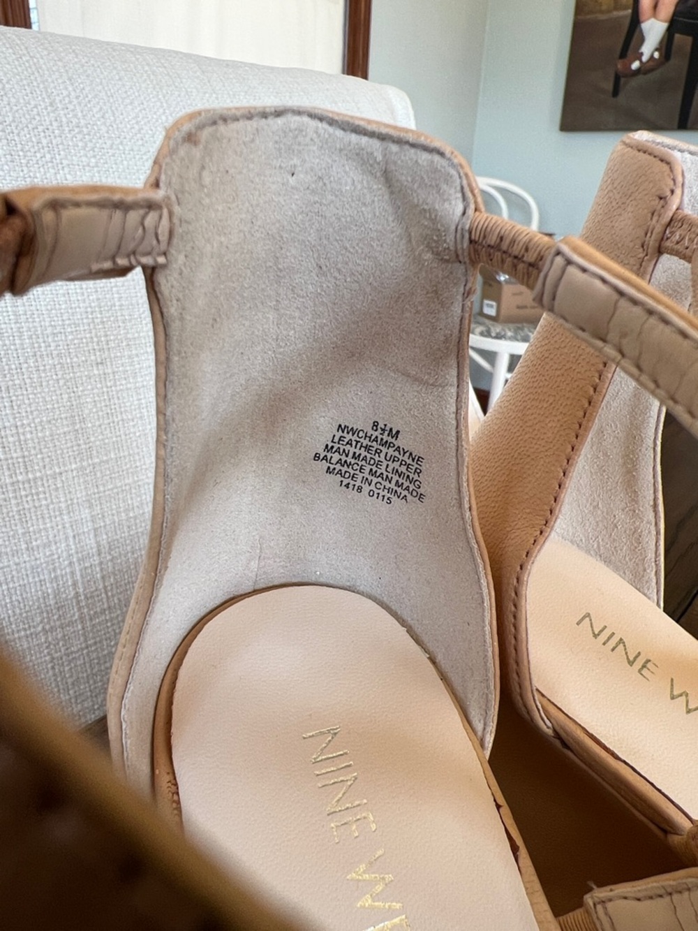 Nine West Tan Leather Wedge Sandals - Strappy Ankle Buckle - Size 8.5 - Picture 3 of 6